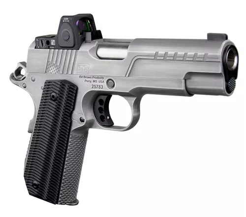 Ed Brown FX2 Compact Stainless Bobtail Handgun .45 Auto 7rd Magazine 4.25″ BarrelAmerican Flag Serrations w/Trij RMRcc