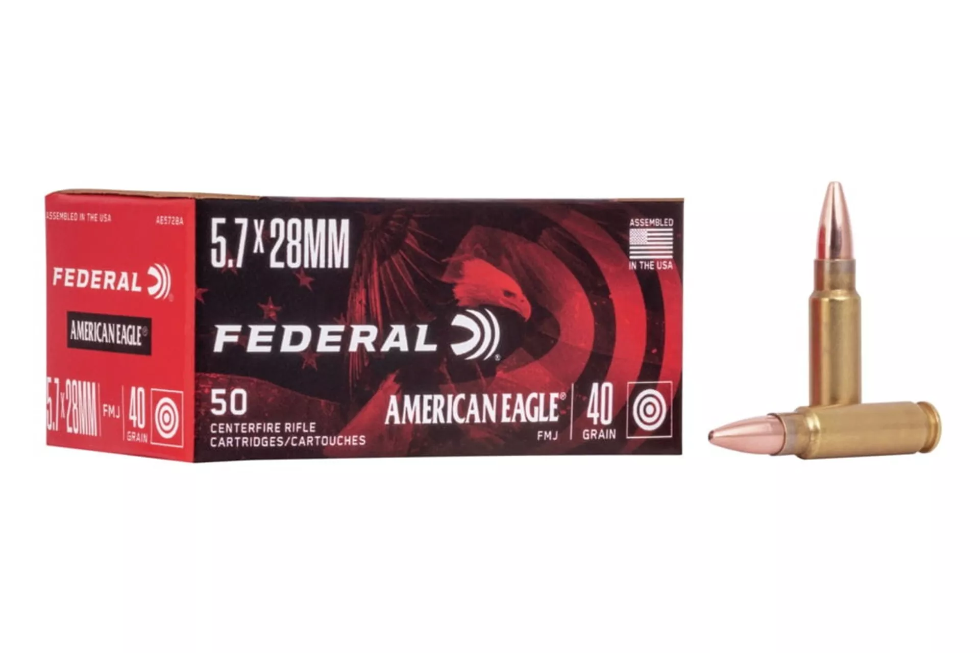 Federal AE5728A American Eagle 5.7x28mm 40 gr Full Metal Jacket (FMJ) Handgun Ammo – 50 Rounds – 83265