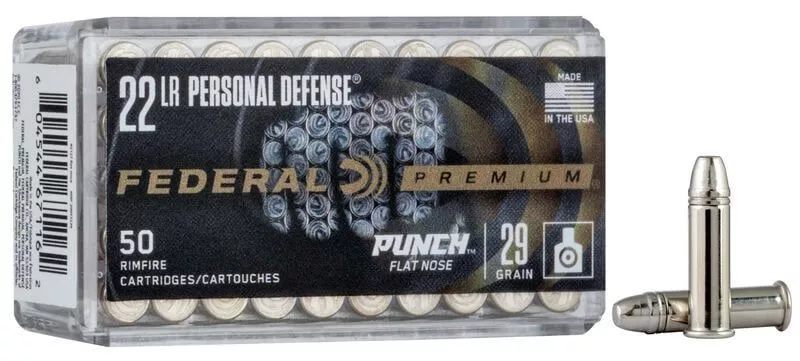 Federal Ammunition PD22L1 Premium Personal Defense 22 LR 29 gr Punch Flat Nose Rimfire Ammo – 50 Rounds – 130684