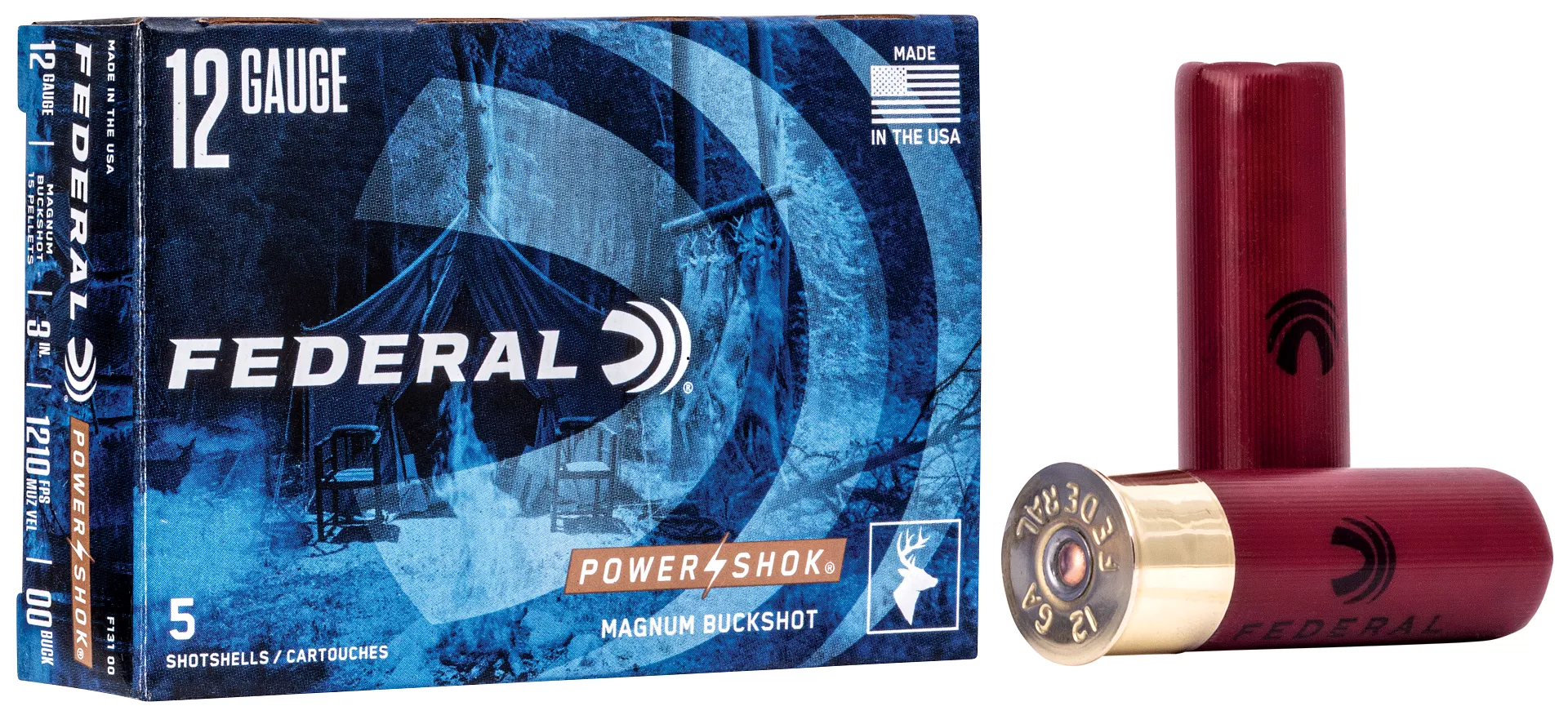 Federal F12700 Power-Shok 12 Gauge 2.75″ 9 Pellets 00 Buck Shot Shotgun Ammo – 5 Rounds – F12700