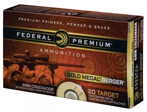 Federal Gold Medal Berger Hybrid Rifle Ammunition 6mm Creedmoor 105gr BTHP 3025 fps 20/ct