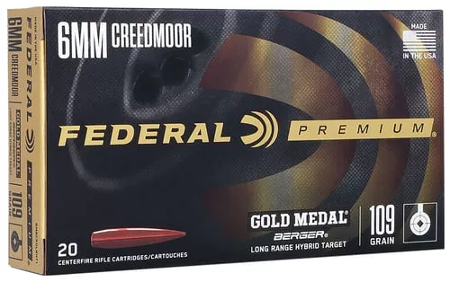 Federal Gold Medal Berger Hybrid Rifle Ammunition 6mm Creedmoor 109gr BTHP 2900 fps 20/ct