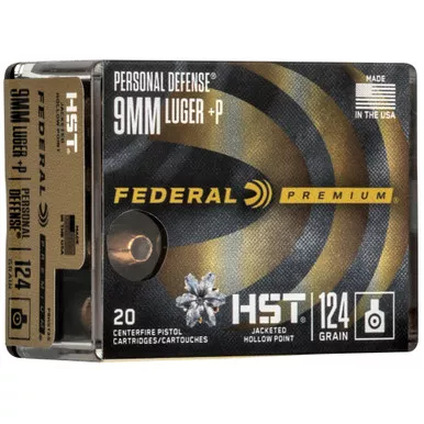 Federal Personal Defense, HST, 9MM, 124Gr, Jacketed Hollow Point, 20 Round Box P9HST3S