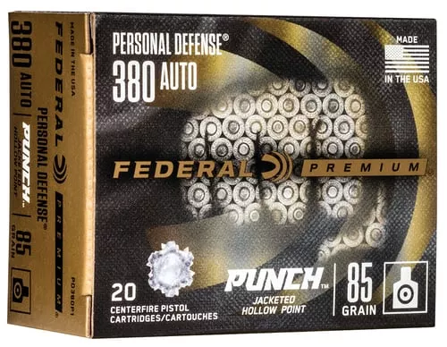 Federal Personal Defense Punch Handgun Ammunition .380 Auto 85 gr JHP 1000 fps 20/ct