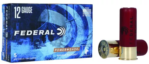 Federal Power-Shok 12 Gauge Shotshell Ammunition, 2 3/4 Inch, 1290 FPS, 12 Pellet, #00 Buck – 5 Cartridge Box ( 5 / 1 )