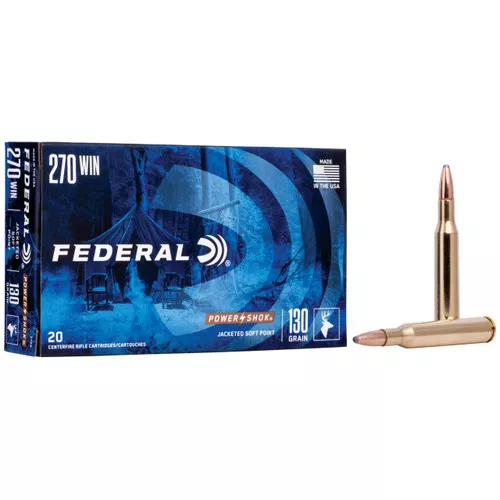 Federal Power-Shok Hyper Velocity Centerfire Ammunition, 270 Winchester, Jacketed Soft Point, 130 Grain – 20 Cartridge Box ( 20 / 1 )