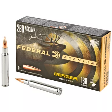 Federal Premium, Berger Hybrid Hunter, 280 Ackley Improved, 168 Grain, 20 Round Box P280AIBCH1