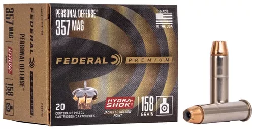 Federal Premuim Personal Defense Handgun Ammunition 357 Mag 158gr JHP 1240 fps 20/ct