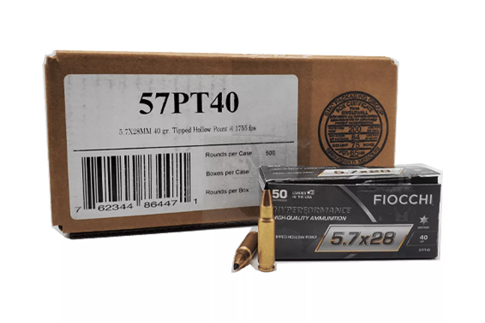 Fiocchi Hyperformance 5.7x28mm 40GR HP Ammo Rifle Ammo – 500 Rounds – 57PT40