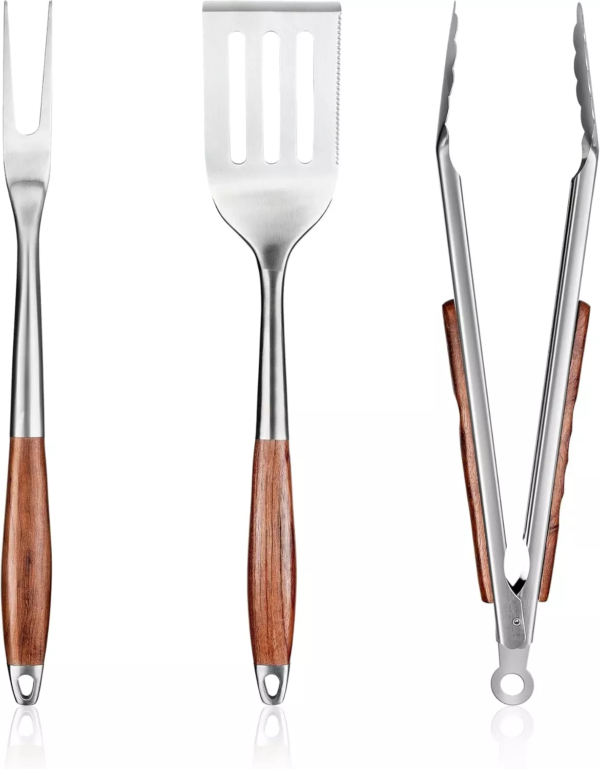FJNATINH Heavy-Duty Grilling Accessories Rose Wooden BBQ Grilling Tools Set,Outdoor Grill Set with Spatula, Fork, Brush & Tongs,Essential Accessories for Barbecue & Grill. Ideal Gift for Men