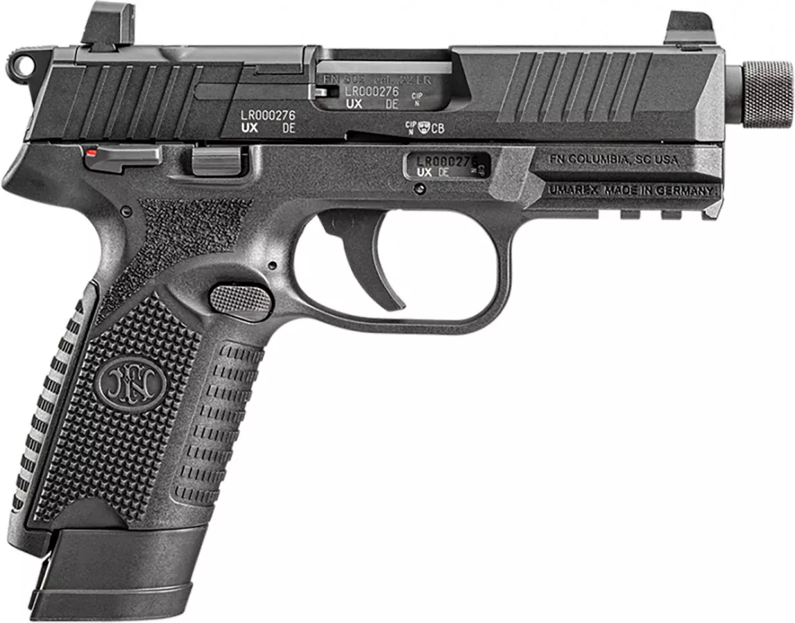 FN 66101011 502 Tactical 22 LR 10+1 4.60" Steel Threaded Barrel, Black Optic Ready/Serrated Slide & Polymer Frame w/Picatinny Rail, Black Textured Polymer Grip, Ambidextrous
