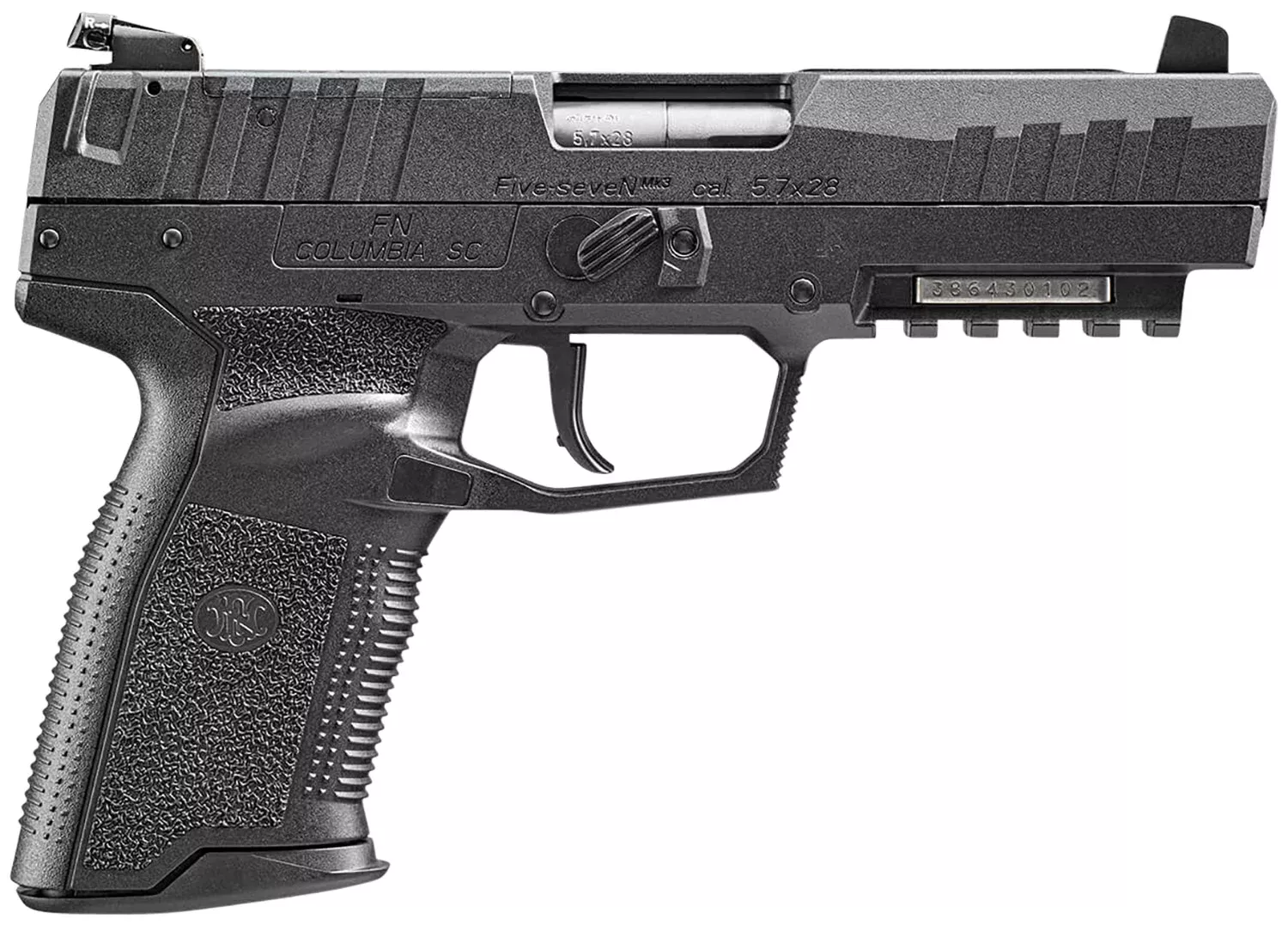 FN 66101274 Five-seveN MRD 5.7x28mm 20+1 4.80″ Black Steel Barrel, Black Optic Ready/Serrated Steel Slide & Polymer Frame w/Picatinny Rail, Black Textured Polymer Grip, Ambidextrous