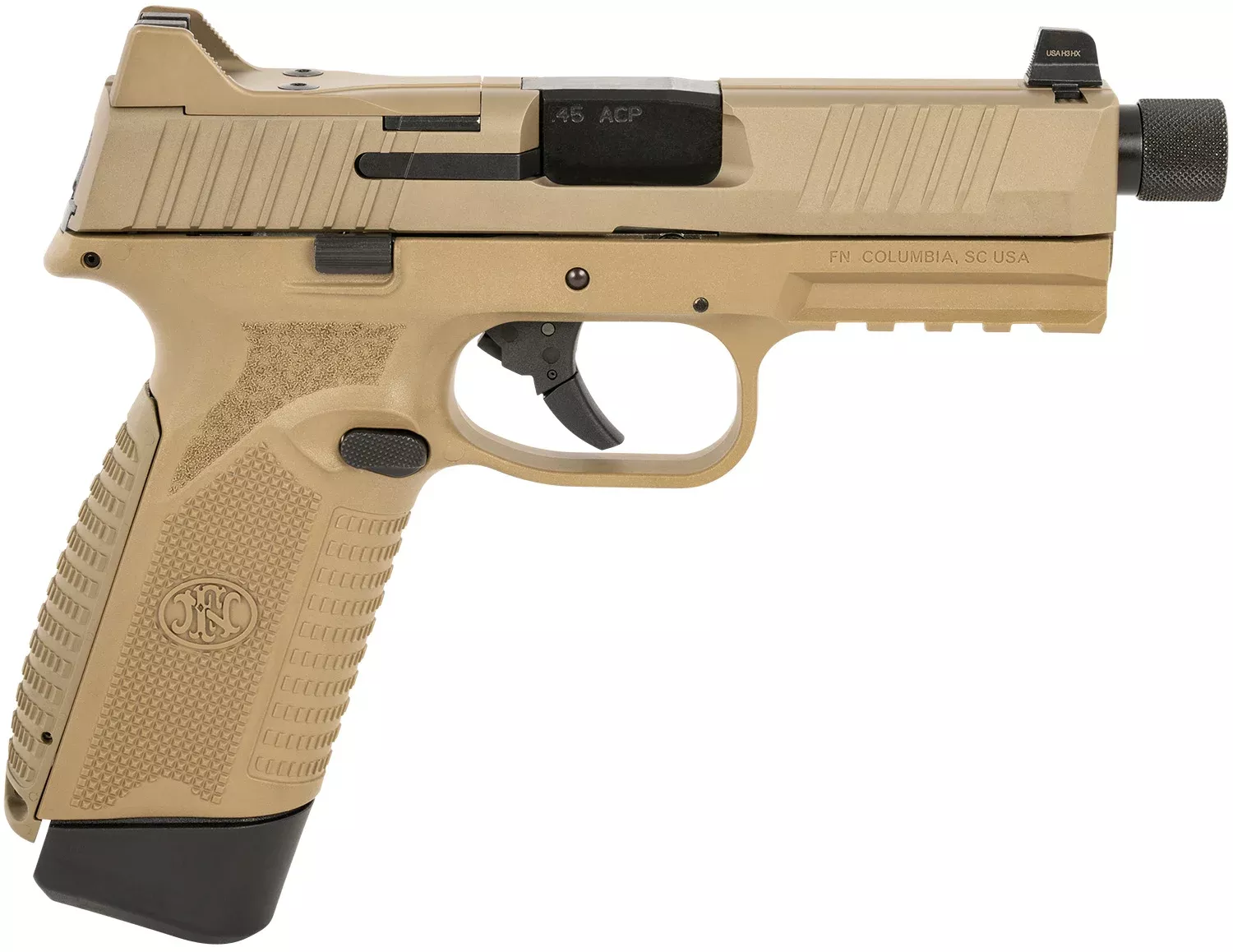 FN 66101386 545 Tactical 45 ACP 10+1 4.71" Black Target Crown/Threaded Steel Barrel, Flat Dark Earth PVD Optic Cut/Serrated Slide & Polymer Frame w/Picatinny Rail, Ambidextrous