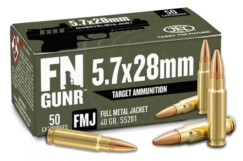 FN GUNR Target Handgun Ammunition 5.7x28mm 40 gr FMJ 2040 fps 50/ct