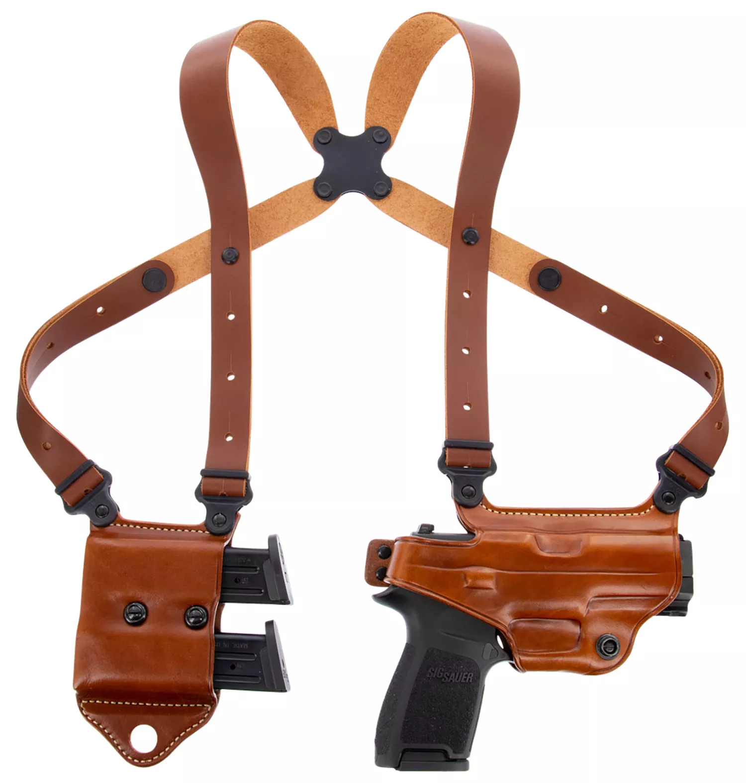 Galco MCII820 Miami Classic II Shoulder System Fits Chest Up To 56″ Tan Leather Harness Fits Sig P320/M17/M18/Taurus G2/G3/G3C Right Hand