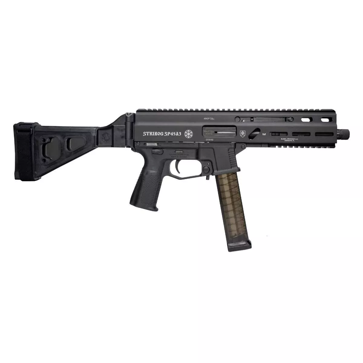 Global Ordnance LLC 197892004824 Grand Power Stribog SP45A3 45 ACP 8" Black SB Tactical Brace
