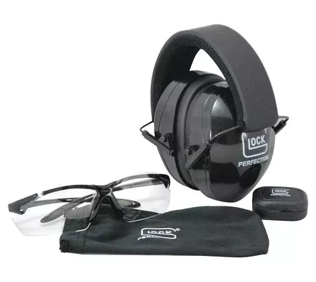 Glock AP60220 Range Kit 25 dB Padded Headband Adjustable Ear Muff, Clear Poly-Carbonate Shooter/Safety Glasses, 32 dB Foam Ear Plugs, Includes Cloth Pouch & Ear Plug Case