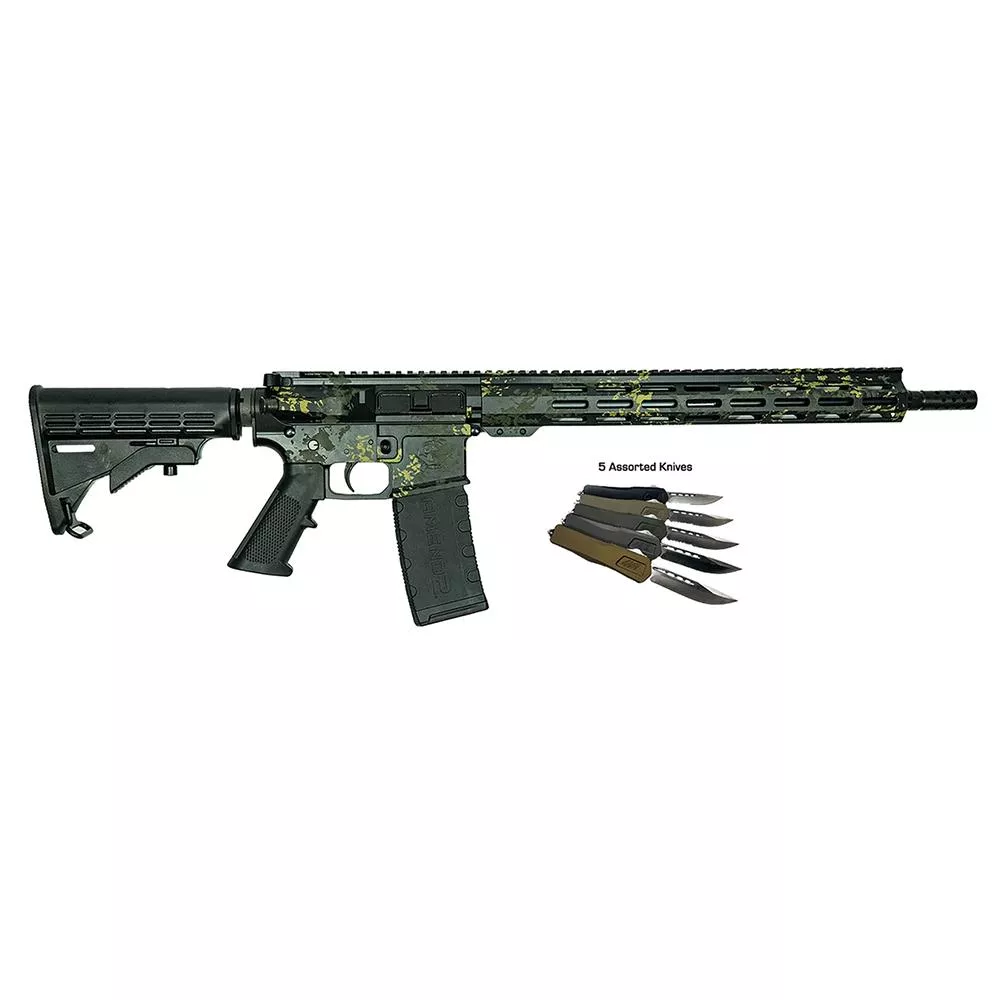 Great Lakes AR-15 Rifle .223 Wylde 30rd Magazine 16″ Barrel Lichen Black with 5 OTF 3-1/2″ Blade Knives