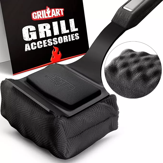 GRILLART Grill Brush Bristle Free. SteamWizards BBQ Replaceable Cleaning Head, Seamless-Fit Scraper Tools for Cast Iron/Stainless-Steel Grates Griddle, Safe Barbecue Grill Cleaner Brush-Dark Black