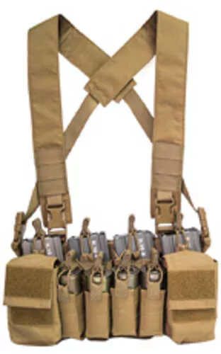 Haley Strategic Partners D3CRX, Chest Rig, Nylon Construction, Coyote Brown, Includes (4) Rifle Magazine Pouches, (4) Pistol Pouches, (2) Pouches D3CRX-1-1-COY