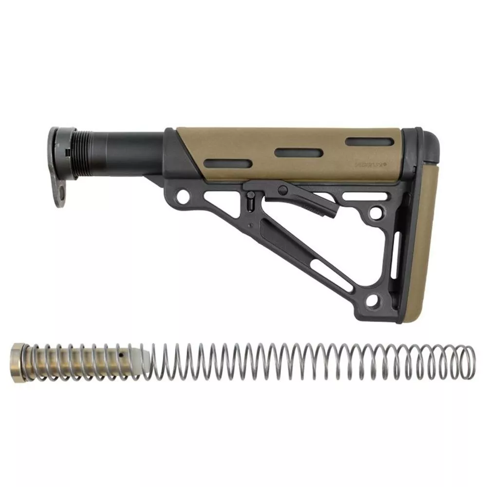 Hogue AR-15/M-16 OM Collapsible Buttstock Assembly with Buffer Tube and Hardware-Desert Tan Rubber