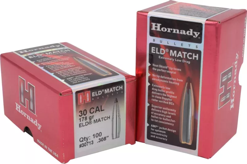 Hornady 30713 ELD Match 30 Cal .308 178 gr Extremely Low Drag Match 100 Per Box/ 15 Case