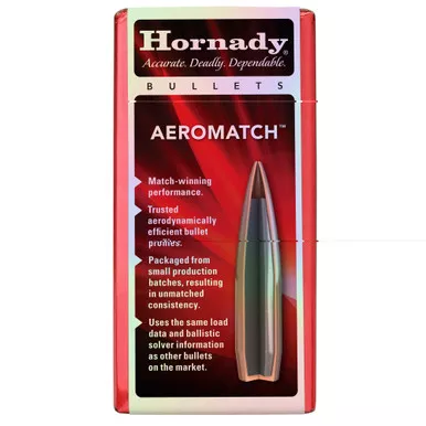 Hornady AEROMATCH, .308 Diameter, 30 Caliber, 168 Grain, AEROMATCH Hollow Point Boat Tail, 100 Count 30507