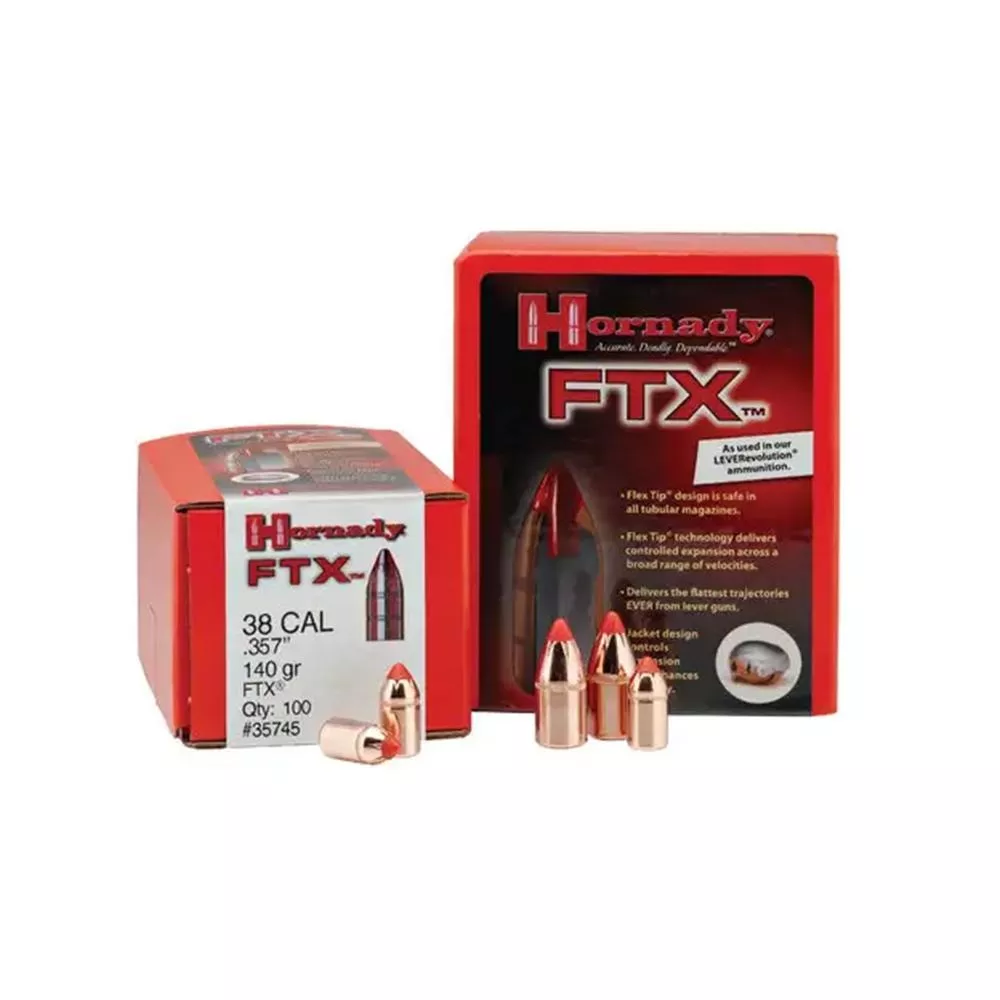 Hornady FTX Handgun Bullets .38 cal .357 Mag .357″ 140 gr FTX 100/ct