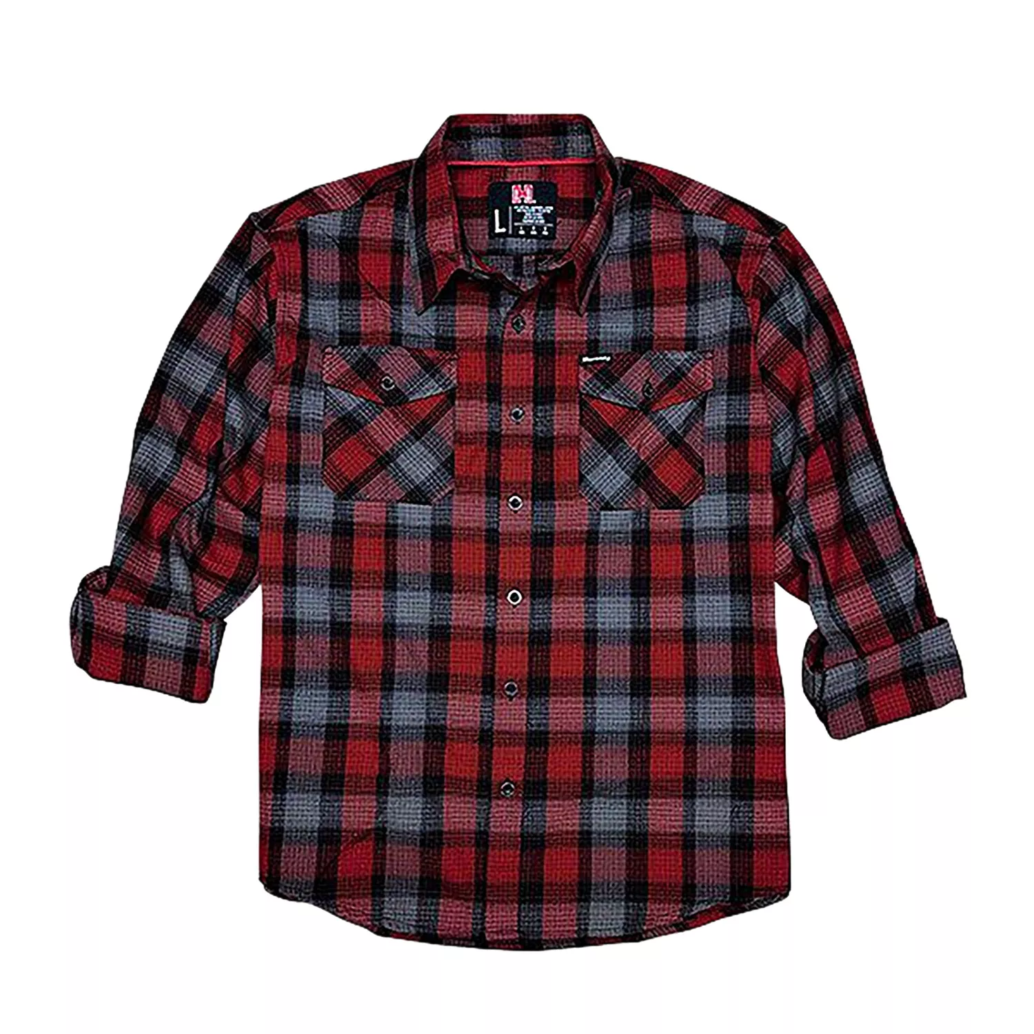 Hornady Gear 32193 Flannel ShirtLarge Red/Black/Gray,Cotton/Polyester, Relaxed Fit Button Up
