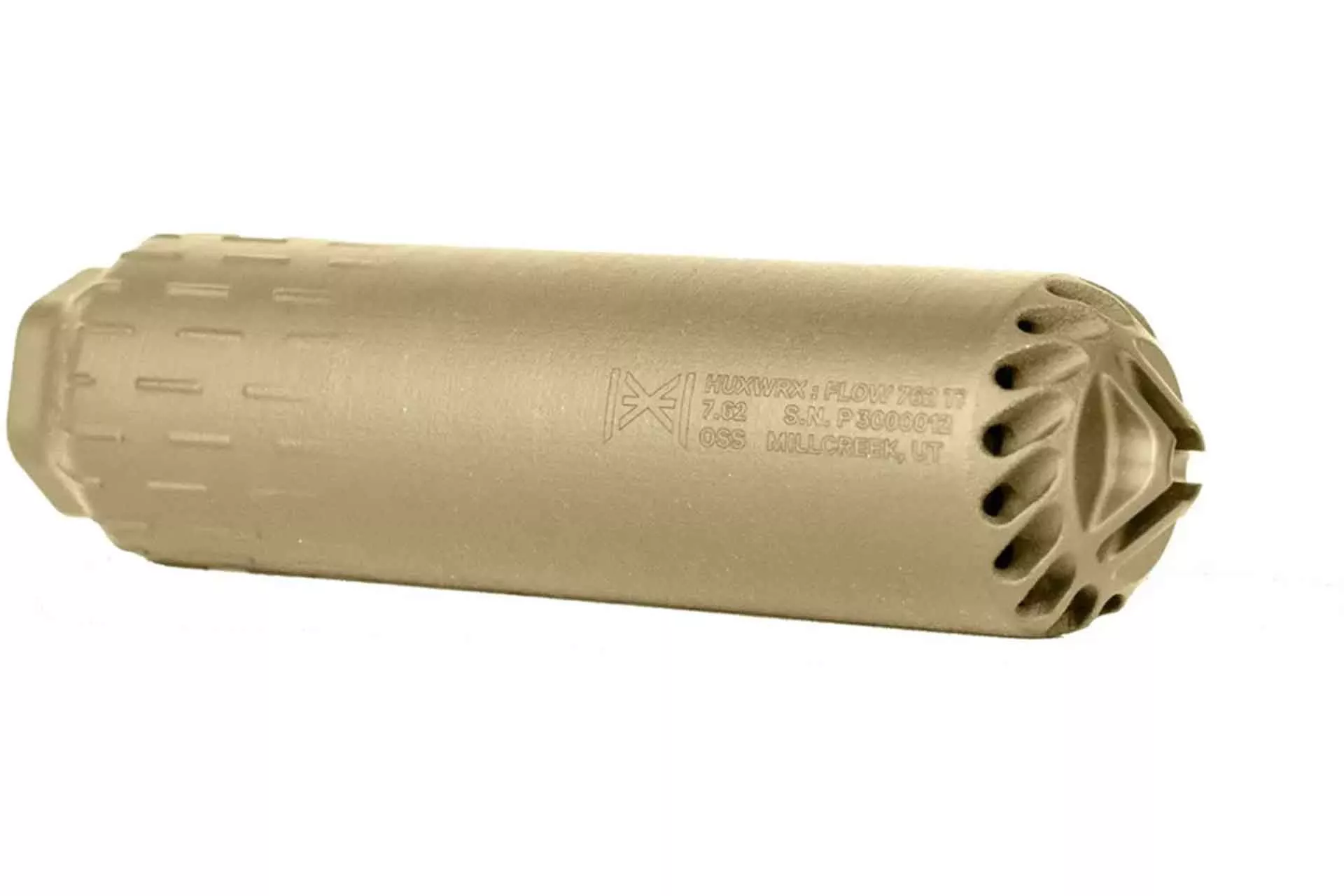 HUXWRX FLOW 7.62 TI Suppressor w/ Muzzle Brake – FDE – 2747