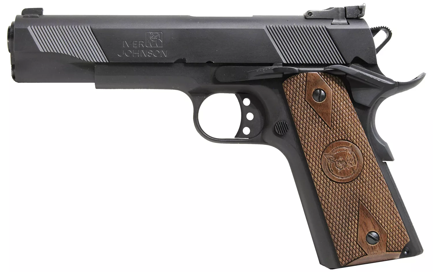 Iver Johnson Arms EAGLE9 Eagle9mm Luger 9+1 5″ Black Steel Barrel, Matte Blued Serrated Steel Slide & Frame w/Beavertail, Dymondwood Walnut Grip