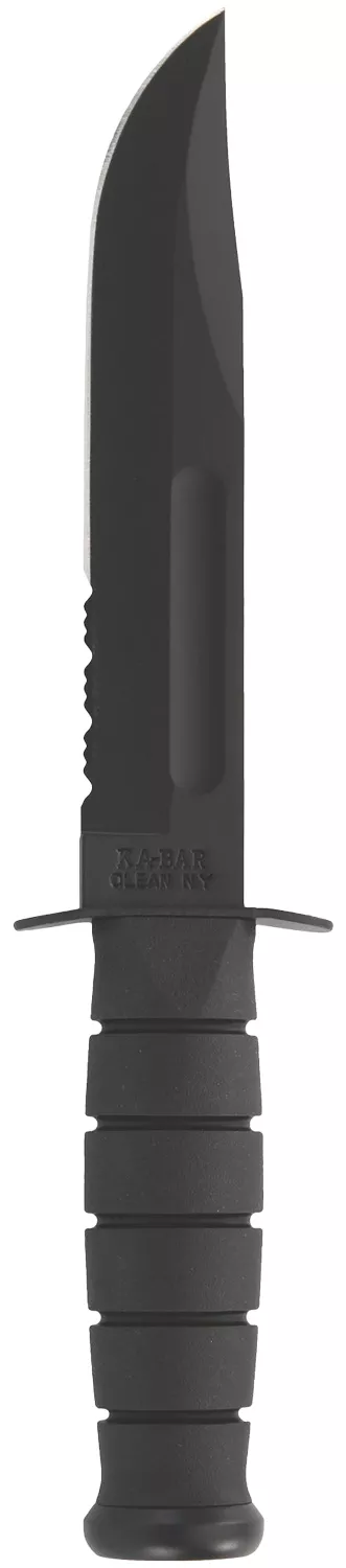 Ka-Bar 1212 Fighting/Utility7″ Fixed Clip Point Part Serrated Black 1095 Cro-Van Blade, Black Kraton G Handle, Includes Sheath