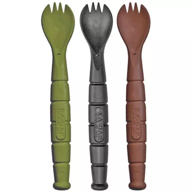 KA-BAR Knives Spork & Knife, Knife/Fork/Spoon Combo, 6.875" Overall, 2.5" Blade, Black Finish 9909