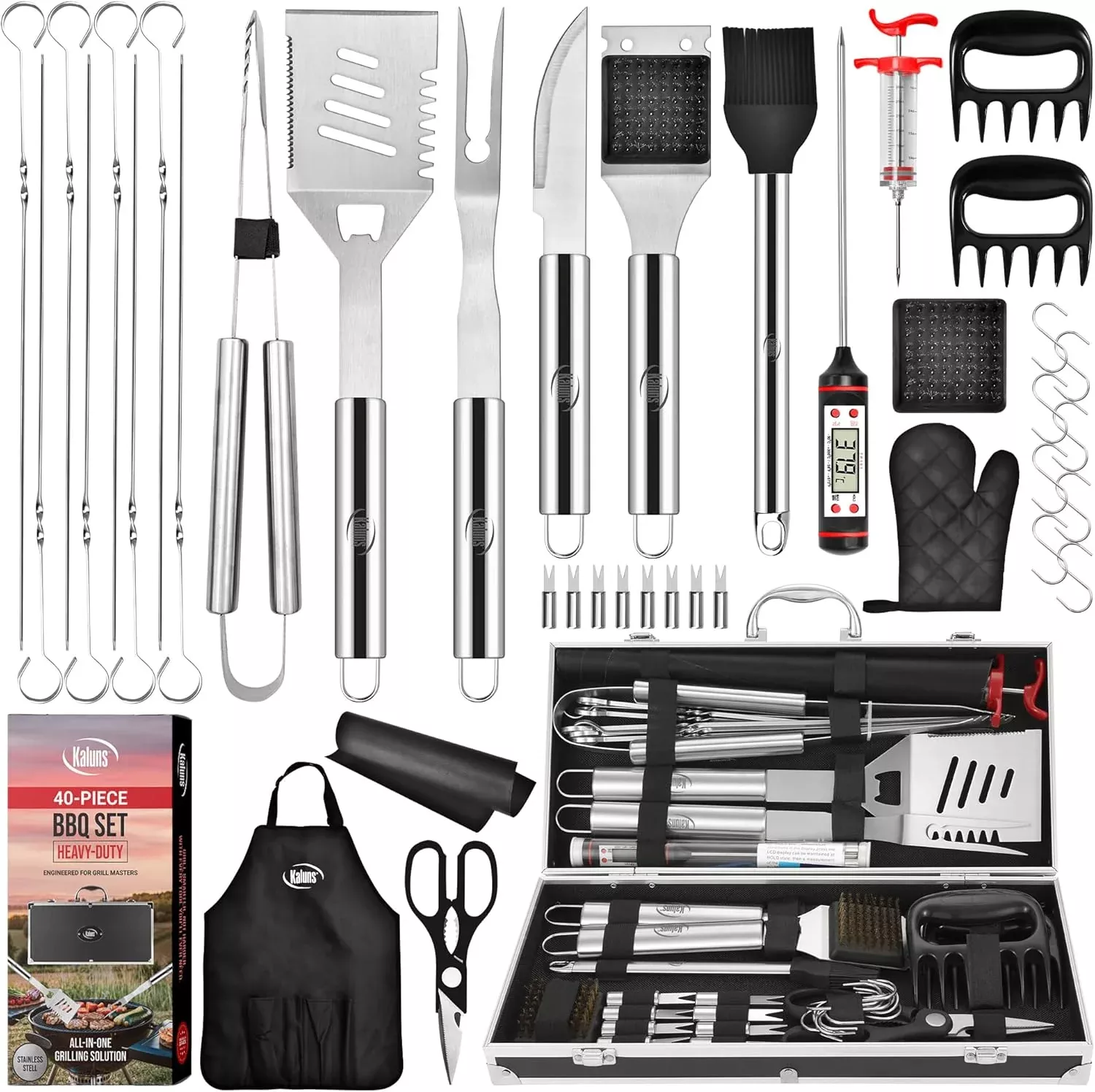 Kaluns BBQ Accessories, Complete Grill Set Dad Gifts for Christamas, 40 Pcs Premium Heavy Duty Stainless Steel Barbecue Grill Accessories for Outdoor Grill Gifts for Men Dad