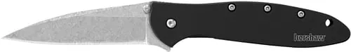 Kershaw 1660SWBLK Leek3″ Folding Drop Point Plain Stonewashed 14C28N Steel Blade Black Anodized Aluminum Handle Includes Pocket Clip