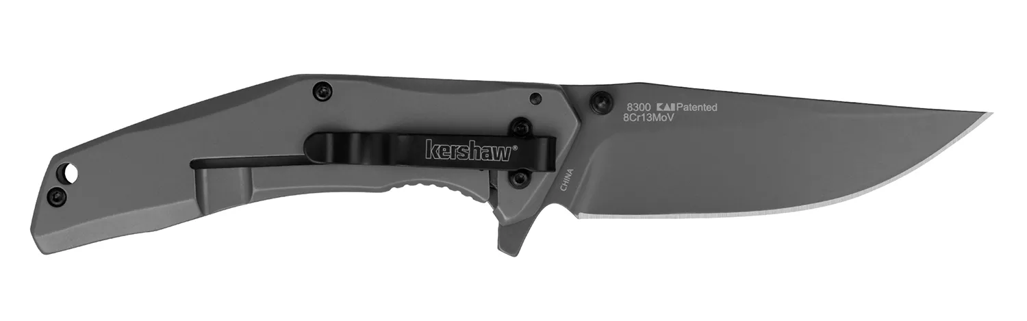 Kershaw 8300 DuoJet3.25″ Folding Clip Point Plain Gray TiCN 8Cr13MoV SS Blade Gray TiCN Stainless Steel Handle Includes Pocket Clip