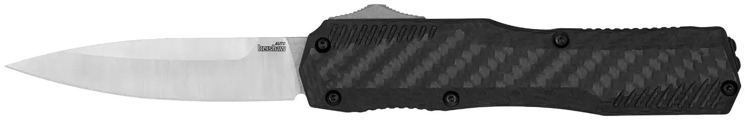Kershaw 9000CF Livewire 3.35″ OTF Dagger, Plain Black PVD CPM MagnaCut Steel Blade, Black Anodized Aluminum Handle