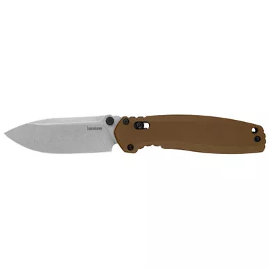 Kershaw Broadside, Folding Knife, 3.5" Spear Point Blade, D2 Blade Steel, 8.35" Overall Length, DuraLock, Stone Washed Finish, Silver Blade, Flat Dark Earth G-10 Handle 2052