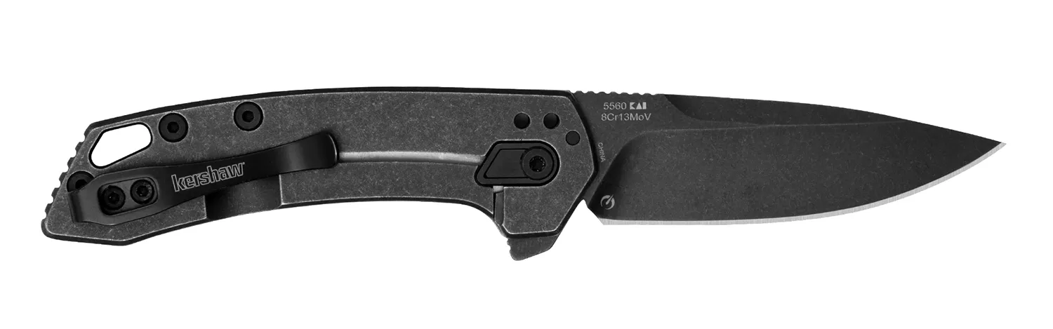 KershawRadar2.90″ Folding Drop Point Plain Black Oxide Blackwash 8Cr13MoV SS Blade & Stainless Steel Handle Includes Pocket Clip