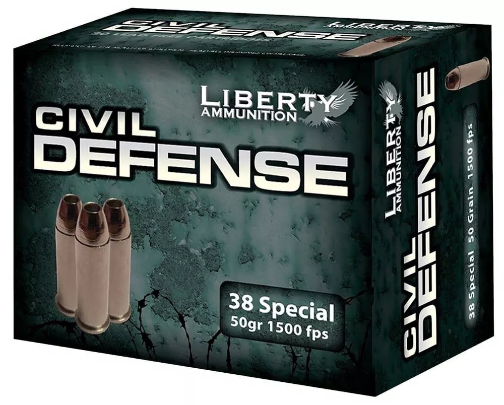 Liberty Ammunition LACD38025 Civil Defense 38 Special 50 gr Hollow Point (HP) Handgun Ammo – 20 Rounds – 93261