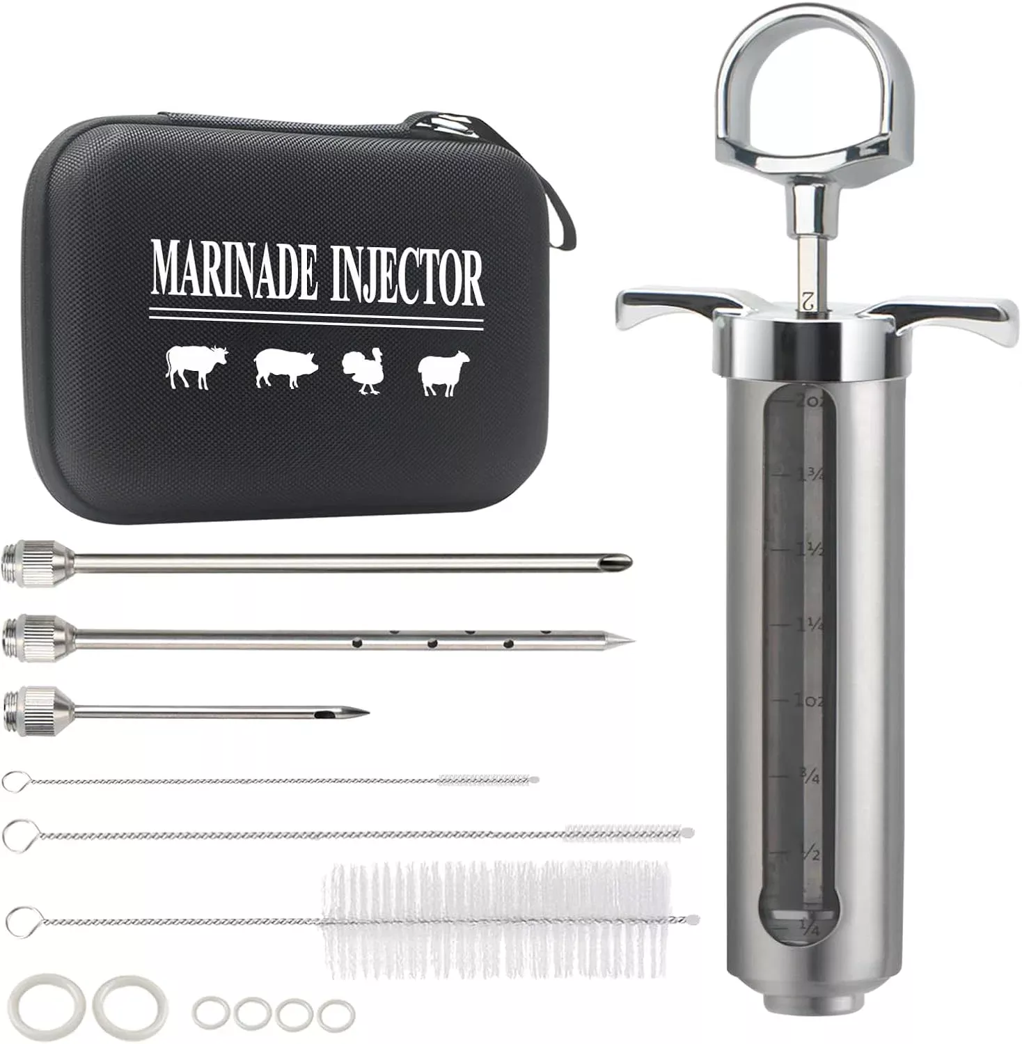 Meat Injector BBQ Injection Kit, Marinade Cajun Seasoning Flavor Syringe Injector for Cooking Grill Smoker Barbecue in Chicken Turkey Beef with 3 Syringe Needles, User Manual, E-Book