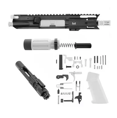 Micro 5" AR15 Complete Build Kit With Short Buffer System - CEARKOTE WHITE