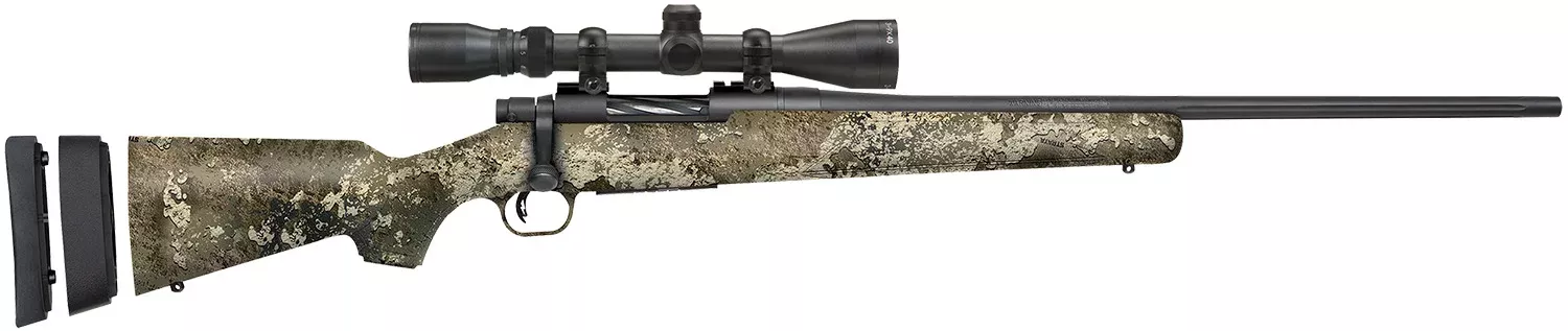 Mossberg 28257 Patriot Super Bantam w/Optic 350 Legend 4+1 22″ Matte Blued Fluted Threaded Barrel, Matte Blued Drilled & Tapped Receiver, Adj LOP TrueTimber Strata Synthetic Stock, 3-9x40mm Duplex