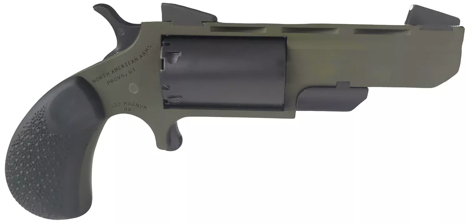 North American Arms NAATGHCB Green Huntsman Conversion 22 LR/22 Mag 5rd 2″ Heavy Vent Rib Barrel, OD Green Cerakote Steel Frame, Matte Black Cylinder, Black Cobblestone Rubber Grip