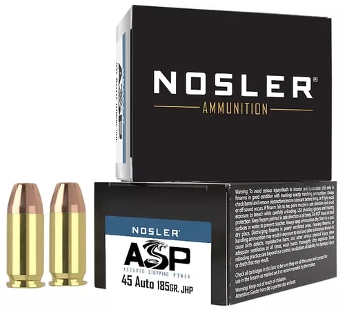 Nosler ASP Handgun Ammunition .45 ACP 185 gr JHP 980 fps 20/ct