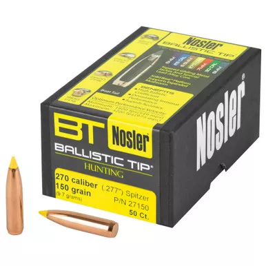 Nosler Ballistic Tip, .277 Diameter, 270 Caliber, 150 Grain, Spitzer Boat Tail, 50 Count 27150