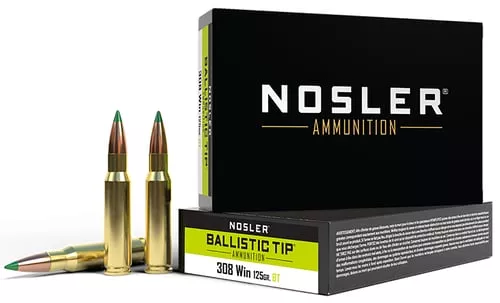 Nosler Ballistic Tip Hunting Rifle Ammunition 308 Win 125gr PT 3100 fps 20/ct