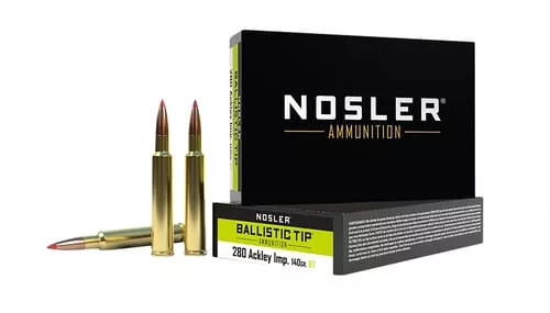 Nosler Ballistic Tip Rifle Ammunition .280 Ackley Improved 140 gr PT 3100 fps 20/ct