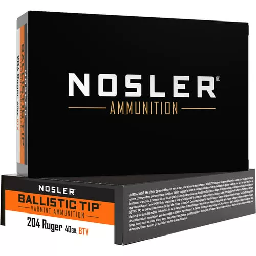 Nosler Ballistic Tip Varmint Rifle Ammunition .204 Ruger 40 gr PT 3625 fps 20/ct