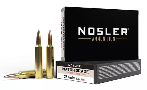 Nosler Match Grade Rifle Ammunition 28 NOS 168 gr HPBT 3075 fps 20/ct